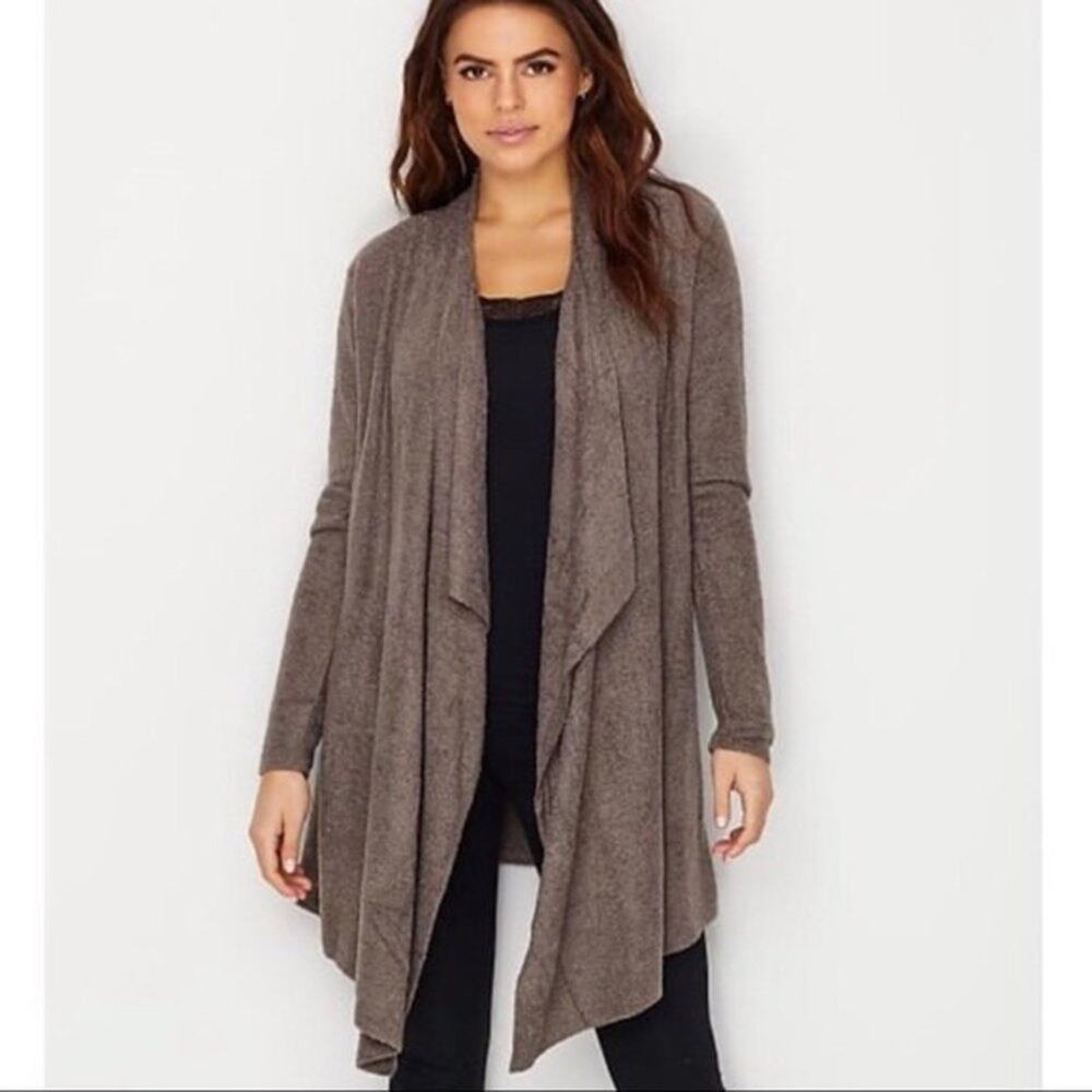 Barefoot Dreams Cardigan Women S/M Taupe Bamboo Chic Lite Open Drape